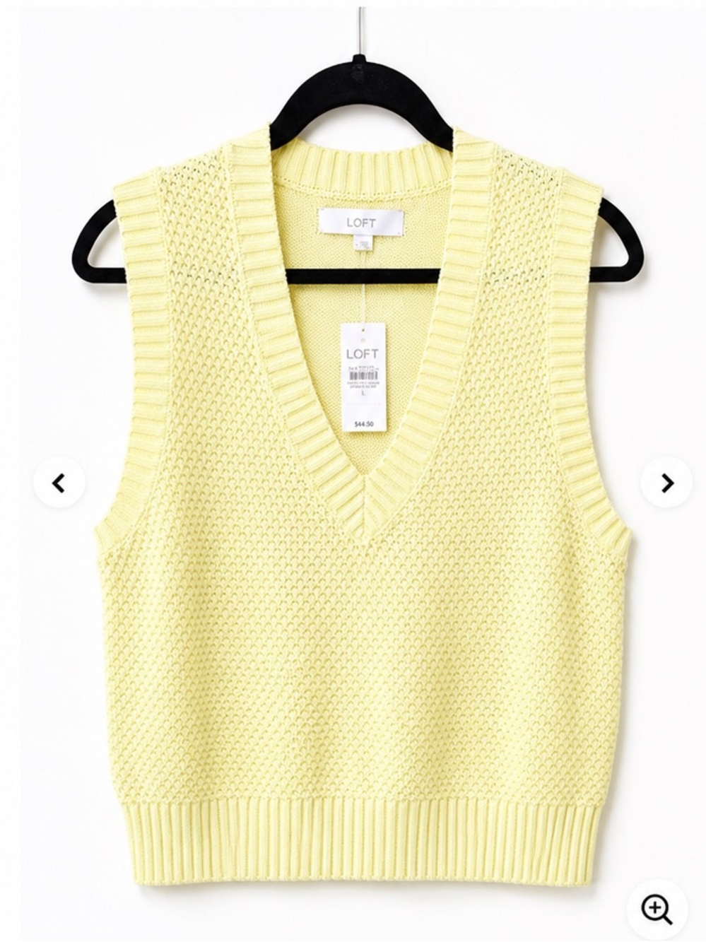 LOFT Pale Yellow Pointelle V-Neck Sweater Vest